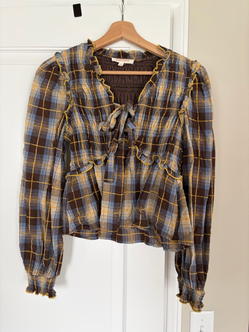 Boutique Plaid Ruffle-Trim Women’s Top